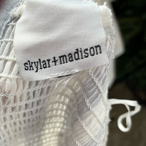 Skylar + Madison Wide Leg Stripe Off the Shoulder Jumpsuit in White Blue Size XS - Picture 7 of 10